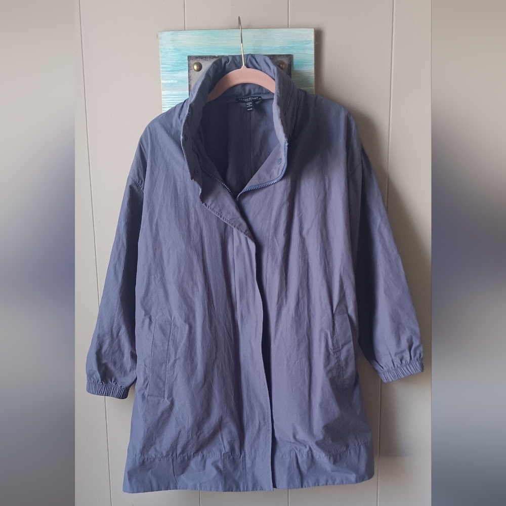 Eileen Fisher Purple Stand Collar Hidden Hood Organic Cotton Coat Size PMedium🎄